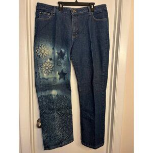 Riders By Lee Womens Custom Bleach Art Jeans Size 18 P Blue Denim Star Flower
